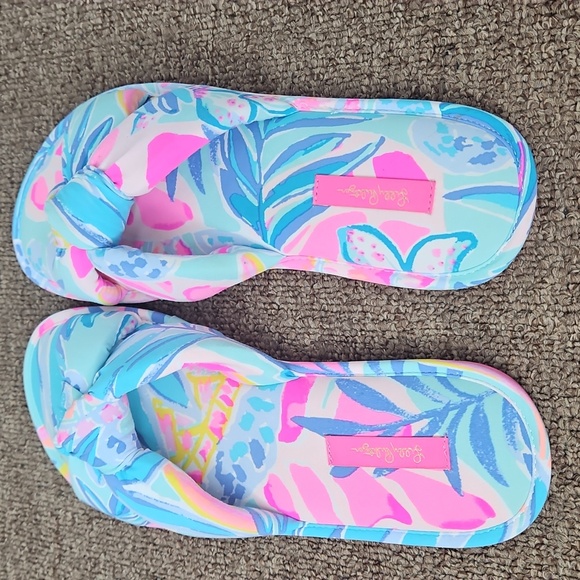 Lilly Pulitzer Slippers Sea Glass Aqua Pool Slides Sz L/XL Womens - Picture 4 of 5